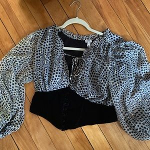 RiverIsland velvet corset polka dot long sleeve with gold detail